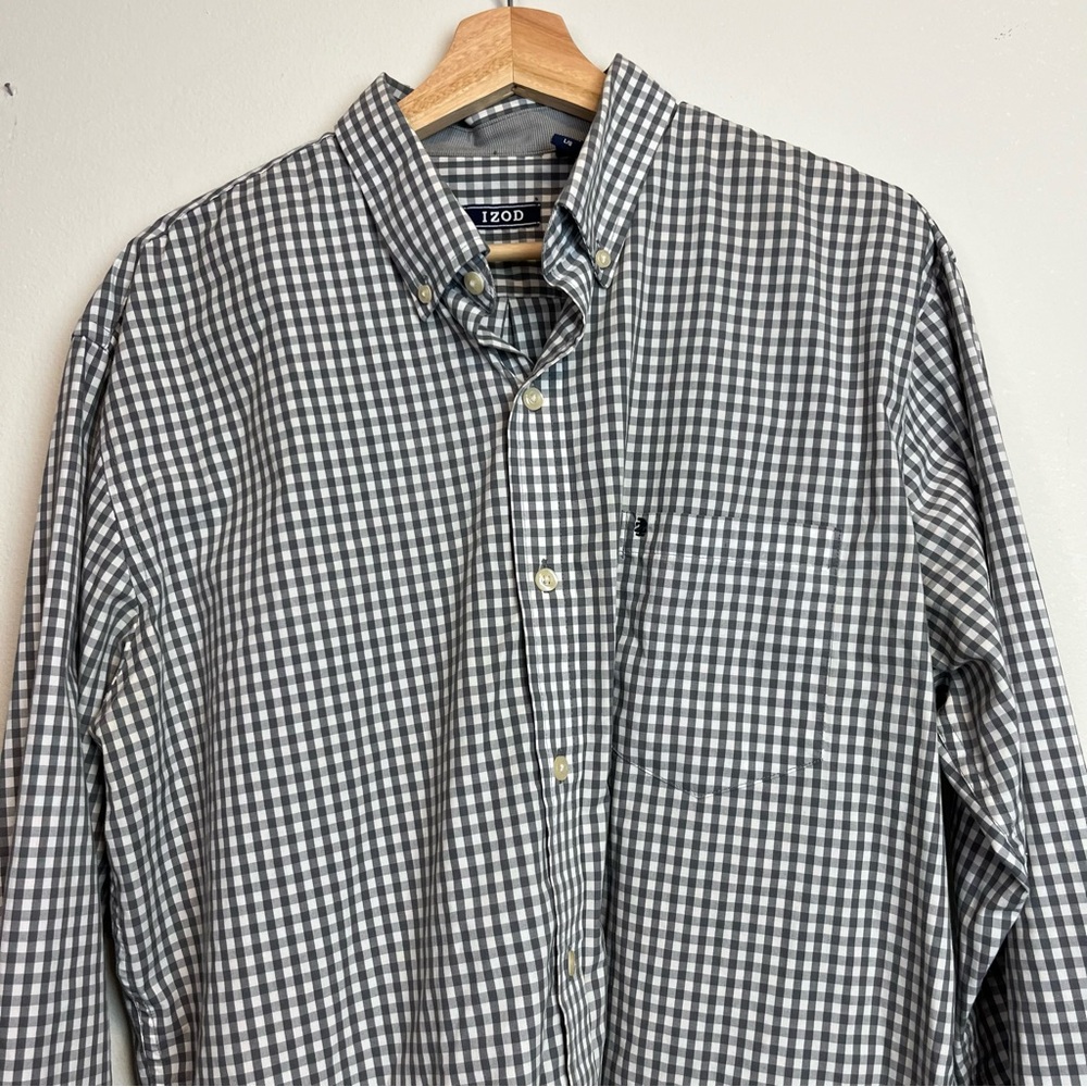 Izod Gray White Gingham Button Down Long Sleeve S… - image 3